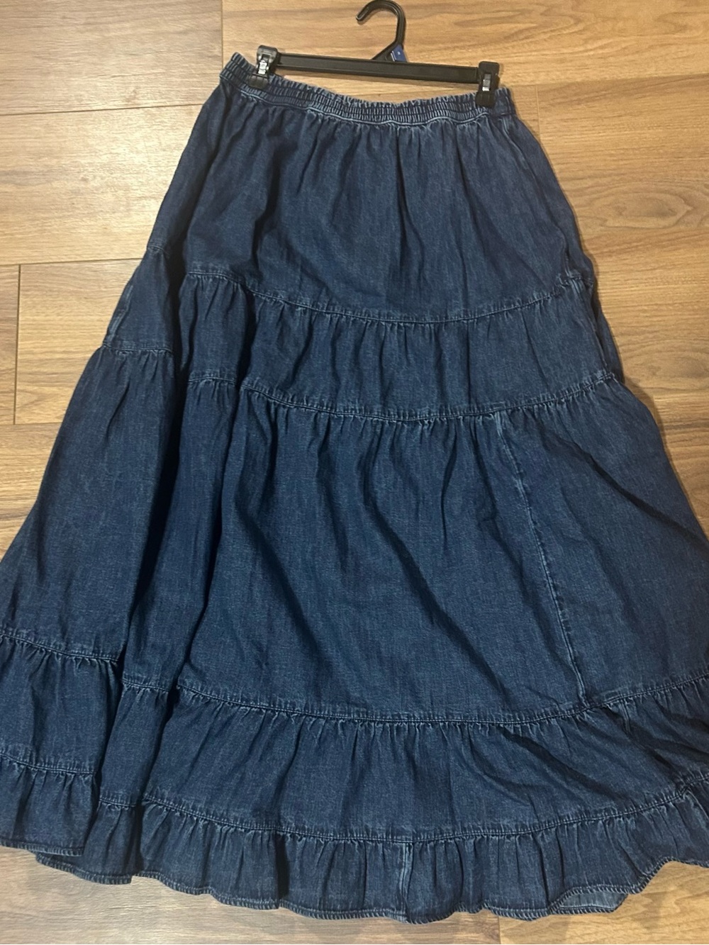 American Eagle Dark Blue Tiered Denim Maxi Skirt